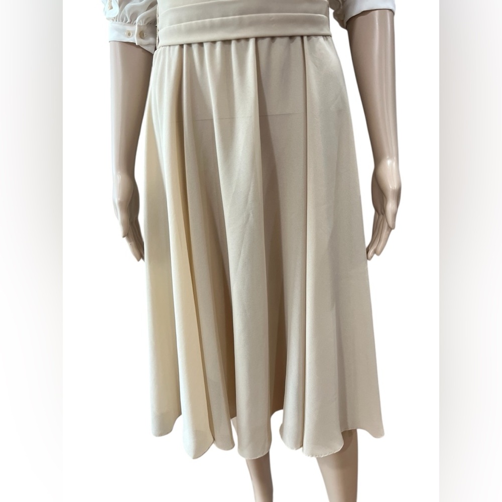 Chiffon dressy Ursula of Switzerland earthy two tone vintage 80s dress Ruffles - Picture 6 of 13